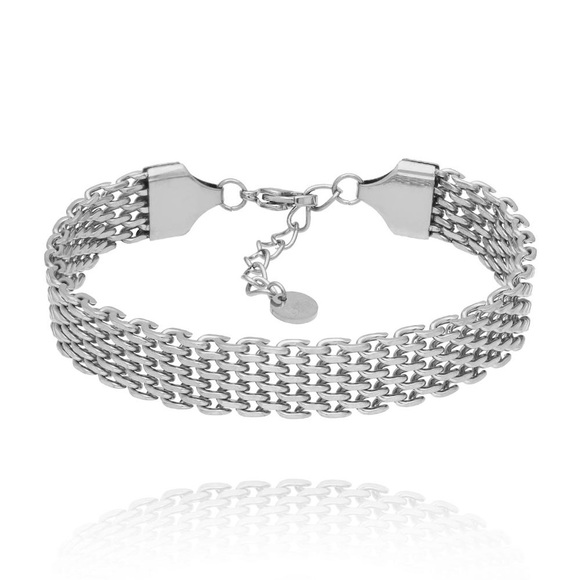 Silver Multi-Row Chain Mesh Bracelet - Picture 1 of 3
